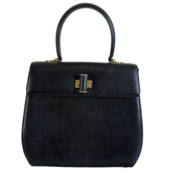 Authentic Salvatore Ferragamo Vinta Iconic Top Handle Handbag Leather Black 2Way - Picture 1 of 15